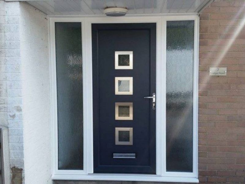 UPVC door with white outer frame and anthracite grey door sash and panel: Swipe To View More Images