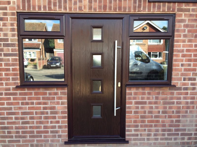 Darkwood composite door with side flag windows: Swipe To View More Images