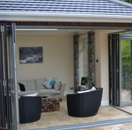 Bi Folding ali doors with floating corner post: Click Here To View Larger Image