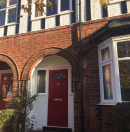 Red composite door with side flag windows: Click Here To View Larger Image