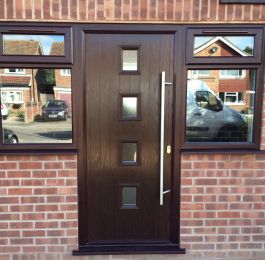 Darkwood composite door with side flag windows: Click Here To View Larger Image